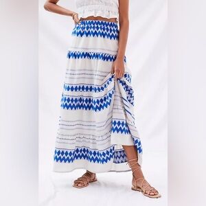 Blue & White Patterned Midi Skirt